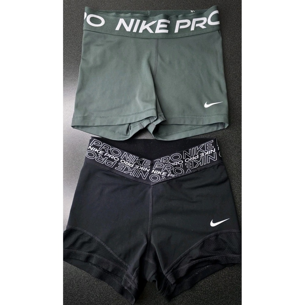 2pc Nike Pro Shorts Women XS Active Gym Green Black Spandex Pull On